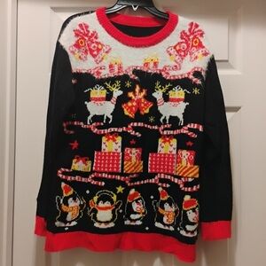 Ugly Christmas Sweater Reindeer Penguins Vintage Holiday Knit Size M
